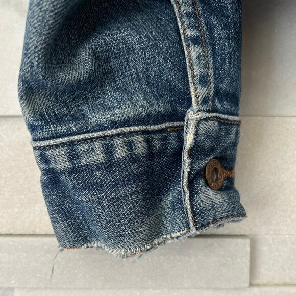 B GAP Stretch Denim Crop Distressed Jean Jacket Cotton Spandex Y2K Western sz M - Picture 4 of 6